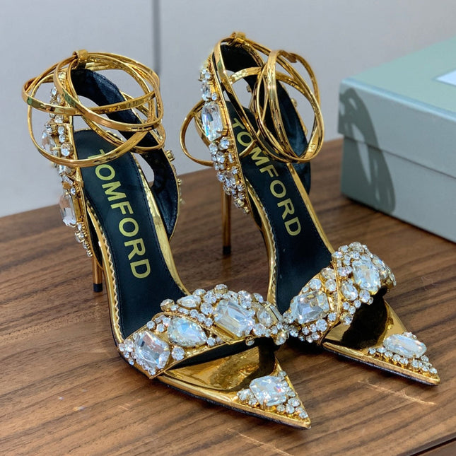 CRYSTAL HIGH HEELS IN GOLD ZP METALLIC PATENT LEATHER