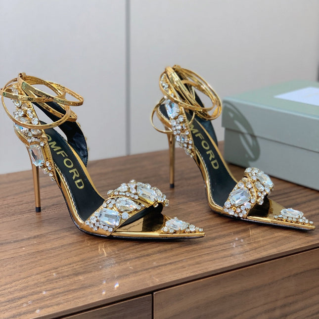 CRYSTAL HIGH HEELS IN GOLD ZP METALLIC PATENT LEATHER