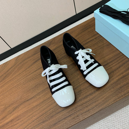 LACE-UP HIGH SHOES IN BLACK SILK MIX WHITE GLOSSY CALFSKIN