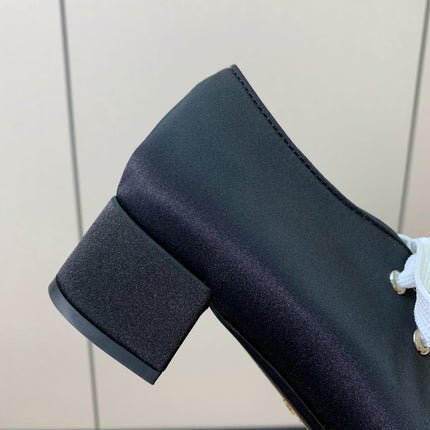 LACE-UP HIGH SHOES IN BLACK SILK MIX WHITE GLOSSY CALFSKIN