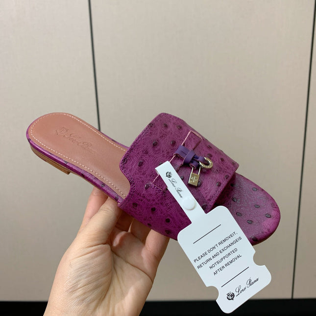 FLAT SLIPPERS IN PURPLE LAMBSKIN OSTRICH SKIN