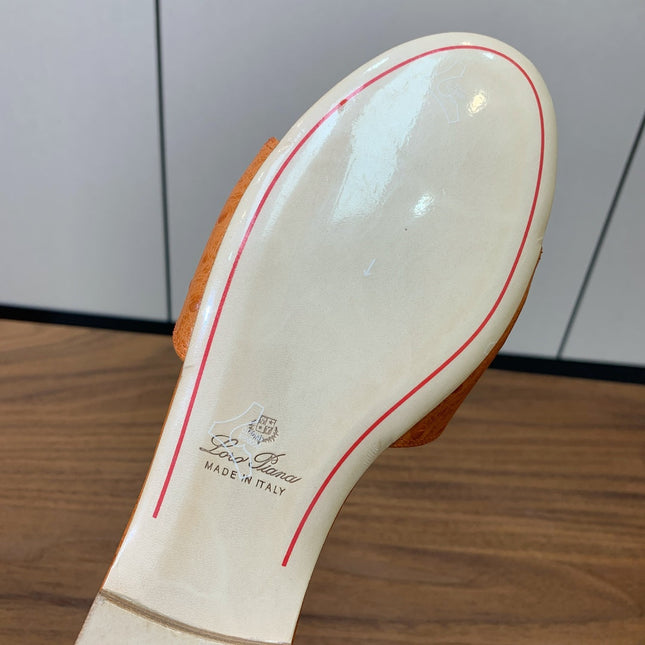 FLAT SLIPPERS IN ORANGE LAMBSKIN OSTRICH SKIN