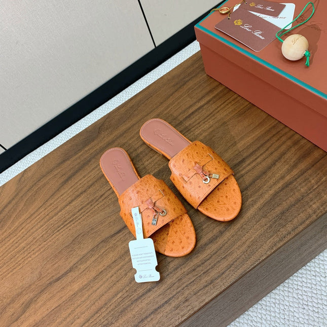 FLAT SLIPPERS IN ORANGE LAMBSKIN OSTRICH SKIN