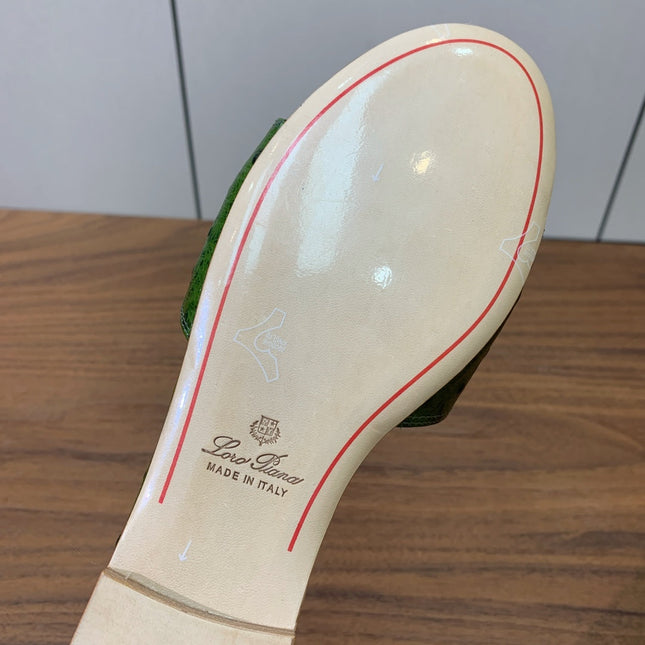 FLAT SLIPPERS IN DARK GREEN LAMBSKIN OSTRICH SKIN