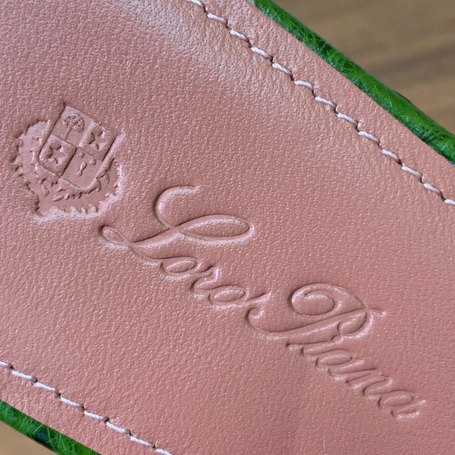 FLAT SLIPPERS IN DARK GREEN LAMBSKIN OSTRICH SKIN