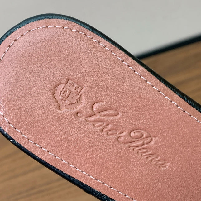 FLAT SLIPPERS IN BLACK LAMBSKIN OSTRICH SKIN