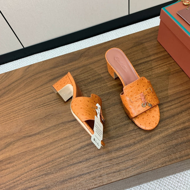 HIGH HEEL IN ORANGE LAMBSKIN OSTRICH SKIN
