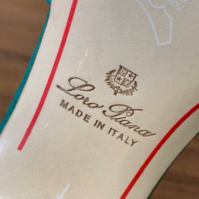 HIGH HEEL IN TEAL GREEN LAMBSKIN OSTRICH SKIN