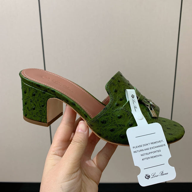 HIGH HEEL IN DARK GREEN LAMBSKIN OSTRICH SKIN