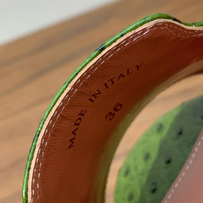 HIGH HEEL IN DARK GREEN LAMBSKIN OSTRICH SKIN