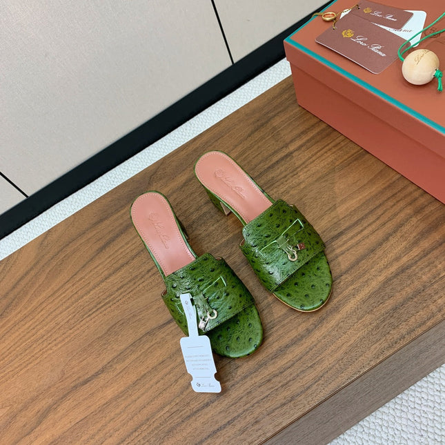 HIGH HEEL IN DARK GREEN LAMBSKIN OSTRICH SKIN