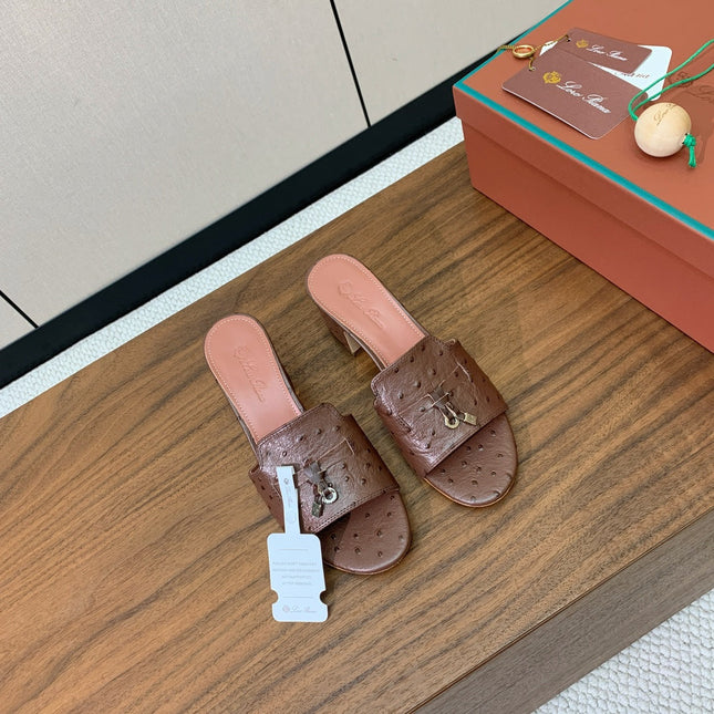 HIGH HEEL IN BROWN LAMBSKIN OSTRICH SKIN