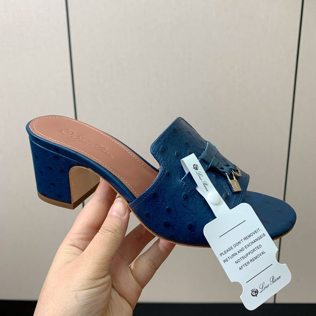 HIGH HEEL IN NAVY BLUE LAMBSKIN OSTRICH SKIN