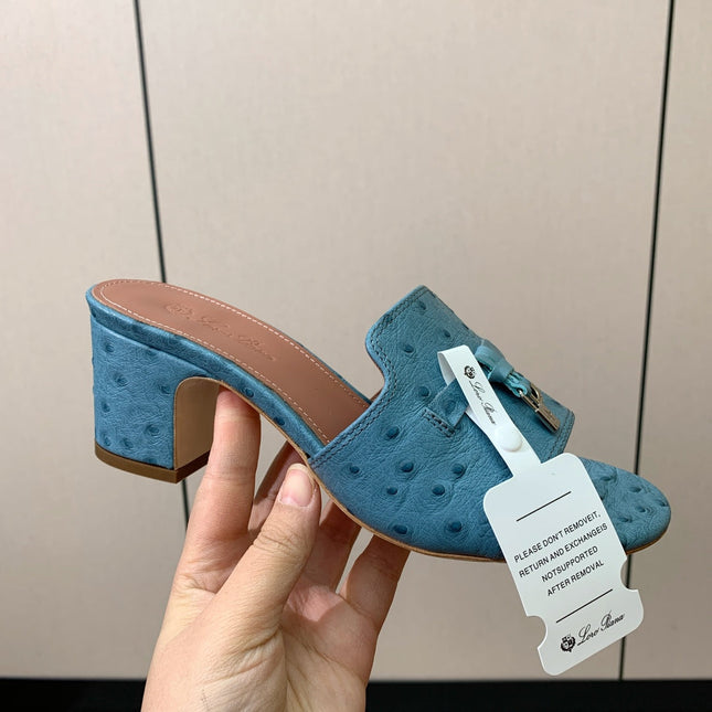 HIGH HEEL IN LIGHT BLUE LAMBSKIN OSTRICH SKIN