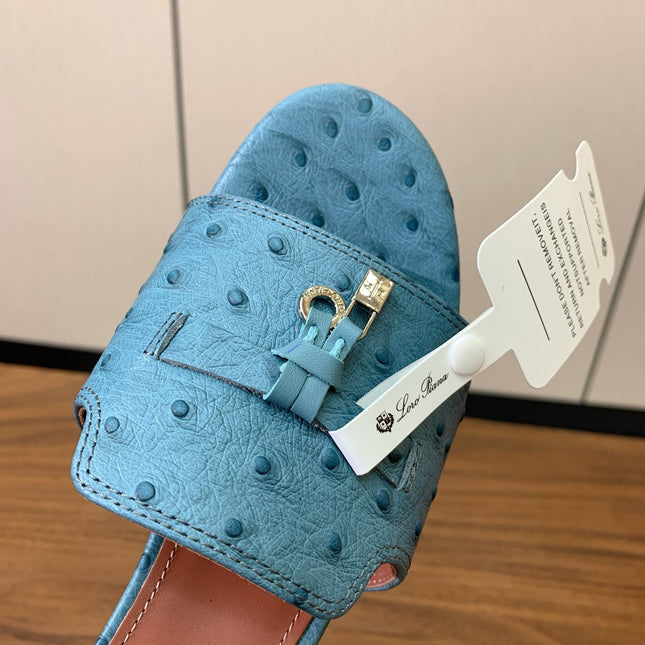 HIGH HEEL IN LIGHT BLUE LAMBSKIN OSTRICH SKIN