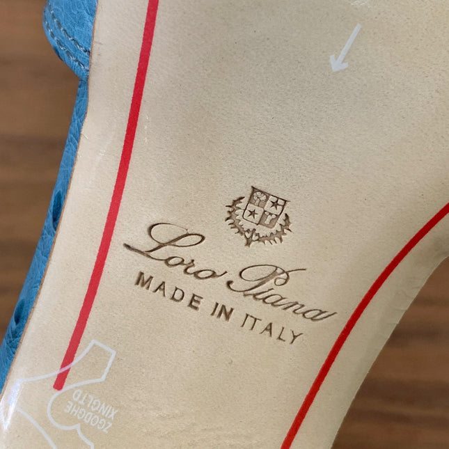 HIGH HEEL IN LIGHT BLUE LAMBSKIN OSTRICH SKIN