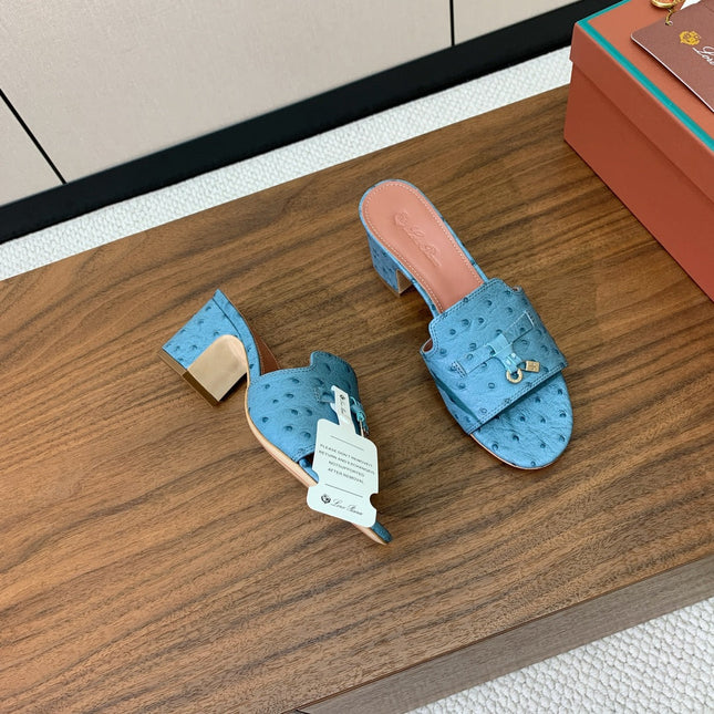 HIGH HEEL IN LIGHT BLUE LAMBSKIN OSTRICH SKIN