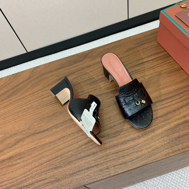 HIGH HEEL IN BLACK LAMBSKIN OSTRICH SKIN