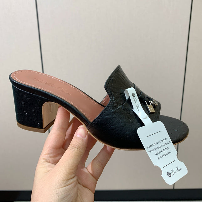 HIGH HEEL IN BLACK LAMBSKIN OSTRICH SKIN