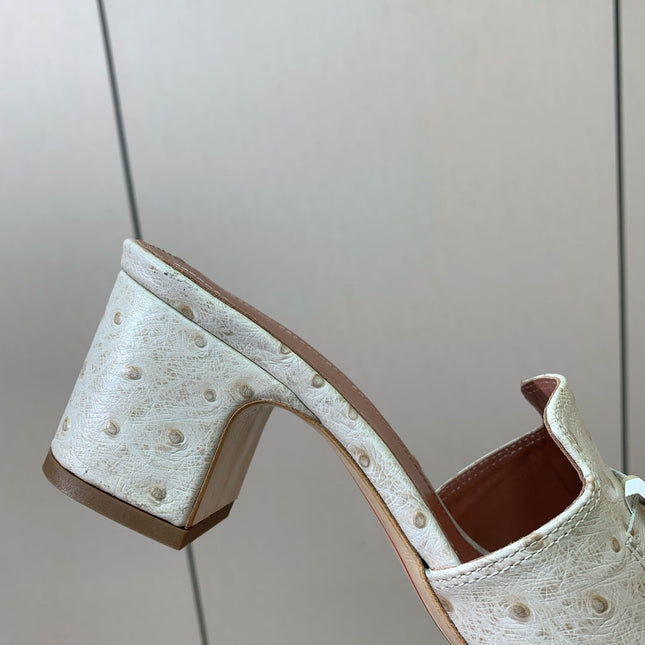 HIGH HEEL IN CREAM WHITE LAMBSKIN OSTRICH SKIN