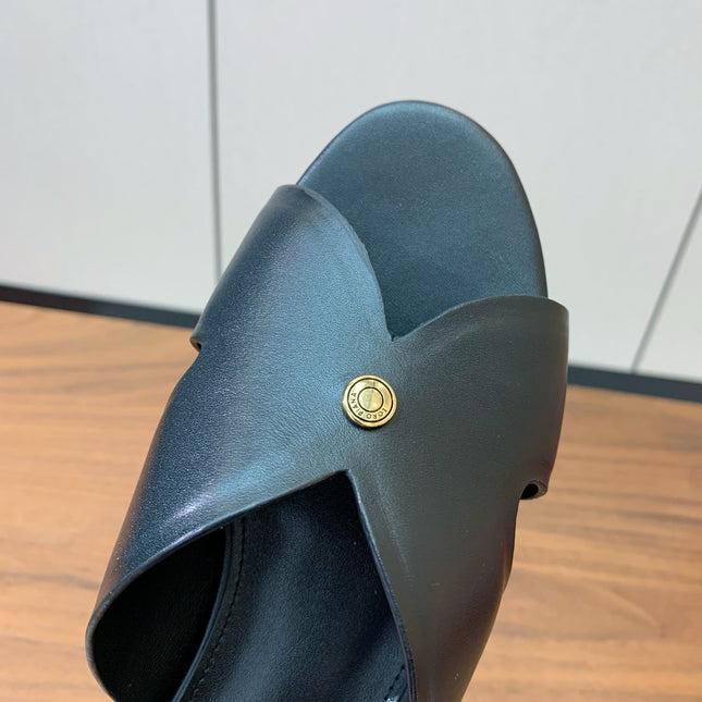 FLAT SLIPPERS IN BLACK CALFSKIN