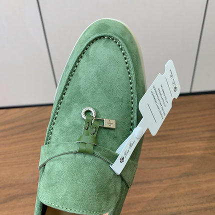 LP LOAFERS 25S IN LIGHT GREEN CASHMERE WITH SILVER HARDWARE