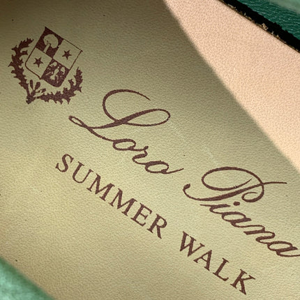 LP LOAFERS 25S IN LIGHT GREEN CASHMERE WITH SILVER HARDWARE