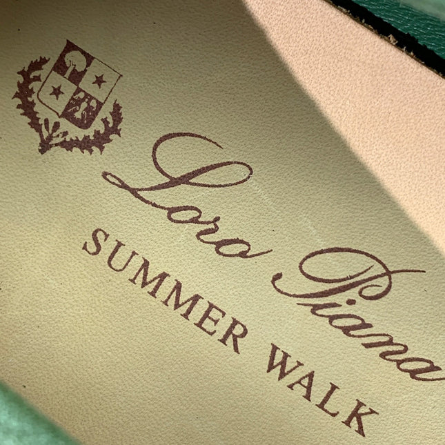 LP LOAFERS 25S IN LIGHT GREEN CASHMERE WITH SILVER HARDWARE