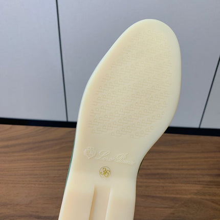 LP LOAFERS 25S IN LIGHT GREEN CASHMERE WITH SILVER HARDWARE