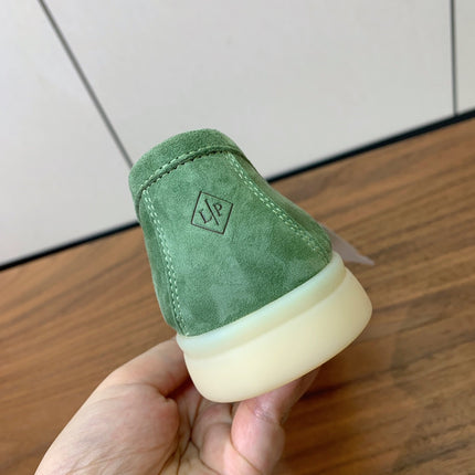 LP LOAFERS 25S IN LIGHT GREEN CASHMERE WITH SILVER HARDWARE