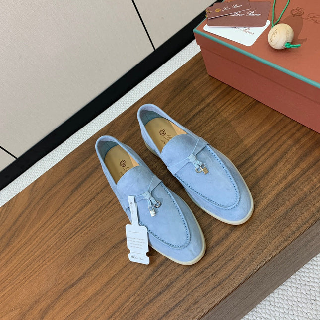 LP LOAFERS 25S IN SKY BLUE CASHMERE WITH SILVER HARDWARE
