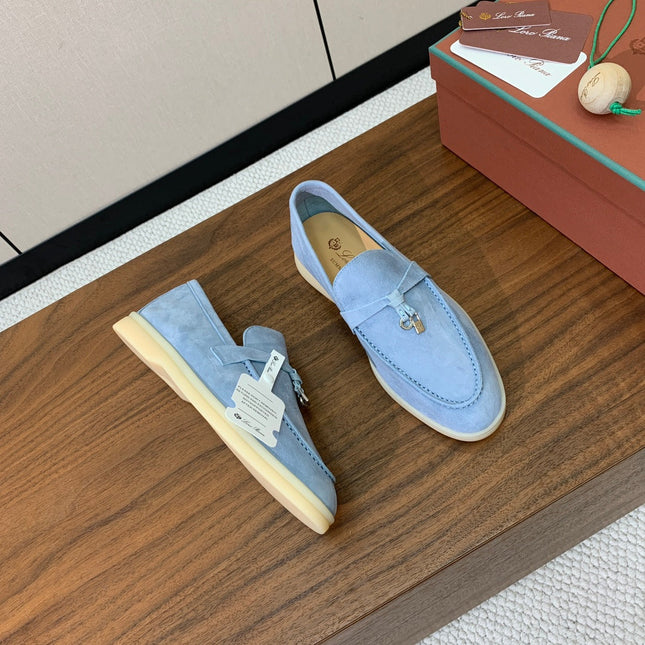 LP LOAFERS 25S IN SKY BLUE CASHMERE WITH SILVER HARDWARE