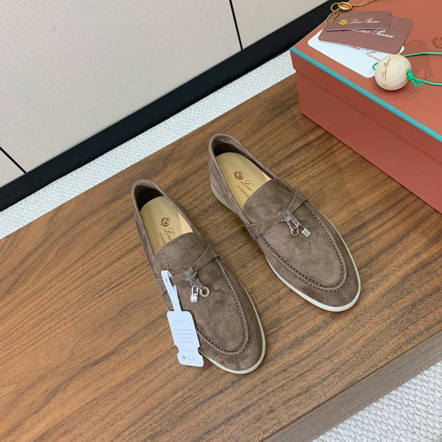 LP LOAFERS 25S IN ASH BROWN CASHMERE WITH SILVER HARDWARE