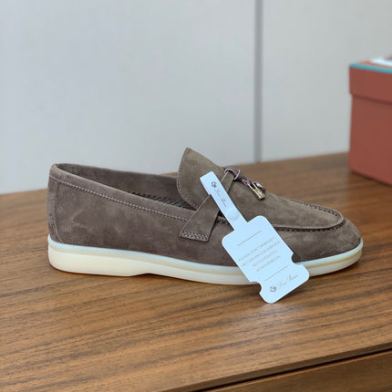 LP LOAFERS 25S IN ASH BROWN CASHMERE WITH SILVER HARDWARE