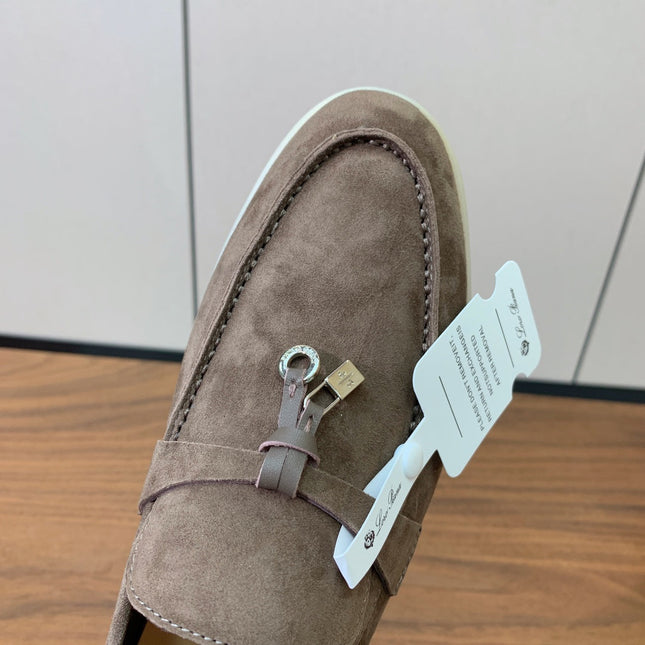 SUMMER WALK LOAFERS BROWN SUEDE SILVER PADLOCK CHARM