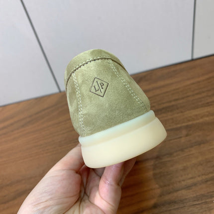 LP LOAFERS 25S IN DRIED LEAF GREEN CASHMERE WITH SILVER HARDWARE