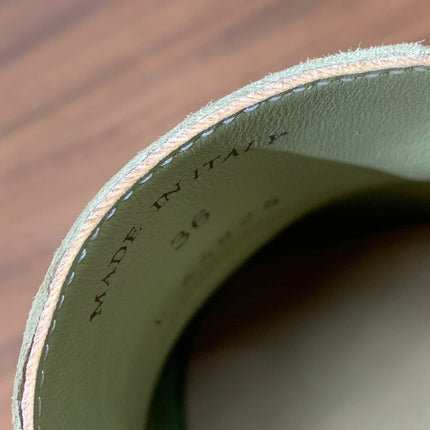 LP LOAFERS 25S IN DRIED LEAF GREEN CASHMERE WITH SILVER HARDWARE