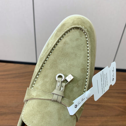 LP LOAFERS 25S IN DRIED LEAF GREEN CASHMERE WITH SILVER HARDWARE