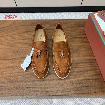 LP LOAFERS 25S IN BROWN CASHMERE WITH SILVER HARDWARE