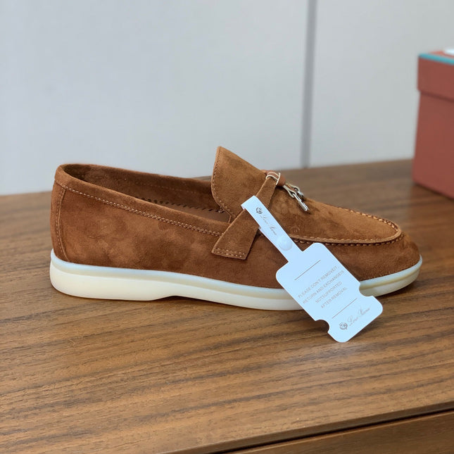 LP LOAFERS 25S IN BROWN CASHMERE WITH SILVER HARDWARE