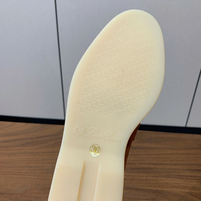 LP LOAFERS 25S IN BROWN CASHMERE WITH SILVER HARDWARE