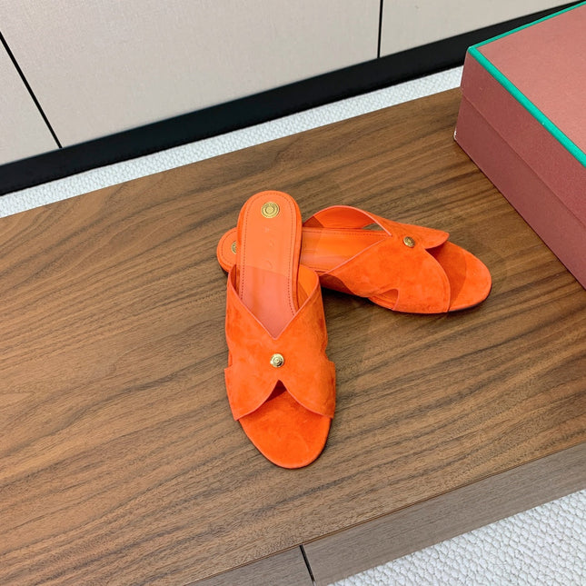FLAT SLIPPERS IN ORANGE SUEDE