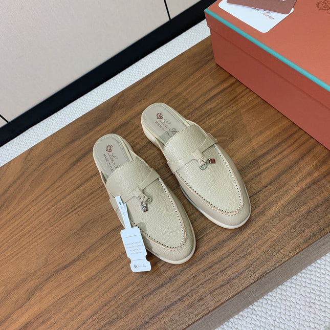 LP FLAT MULES 25S IN MOSS GRAY LAMBSKIN WITH SILVER HARDWARE