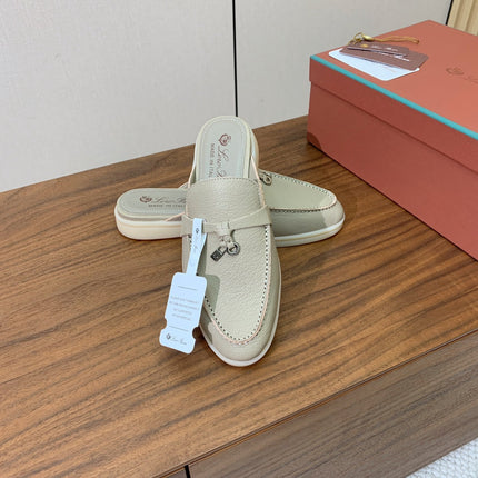 LP FLAT MULES 25S IN MOSS GRAY LAMBSKIN WITH SILVER HARDWARE