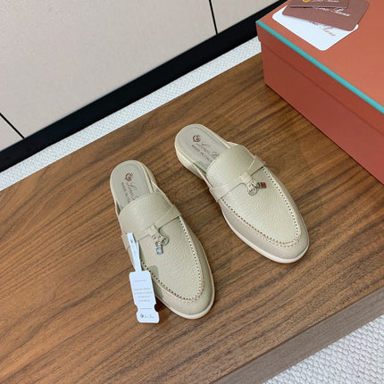 LP FLAT MULES 25S IN MOSS GRAY LAMBSKIN WITH SILVER HARDWARE