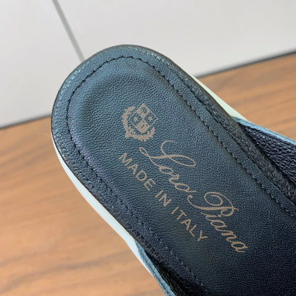 LP FLAT MULES 25S IN BLACK LAMBSKIN WITH SILVER HARDWARE