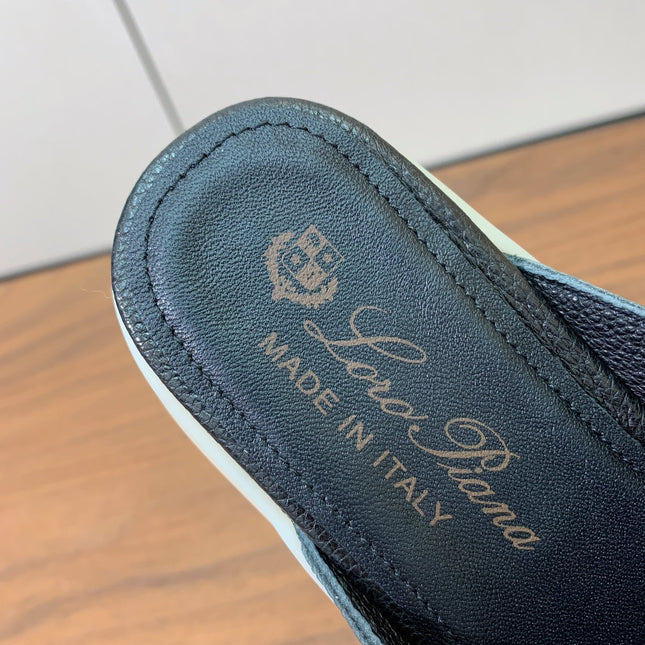 LP FLAT MULES 25S IN BLACK LAMBSKIN WITH SILVER HARDWARE