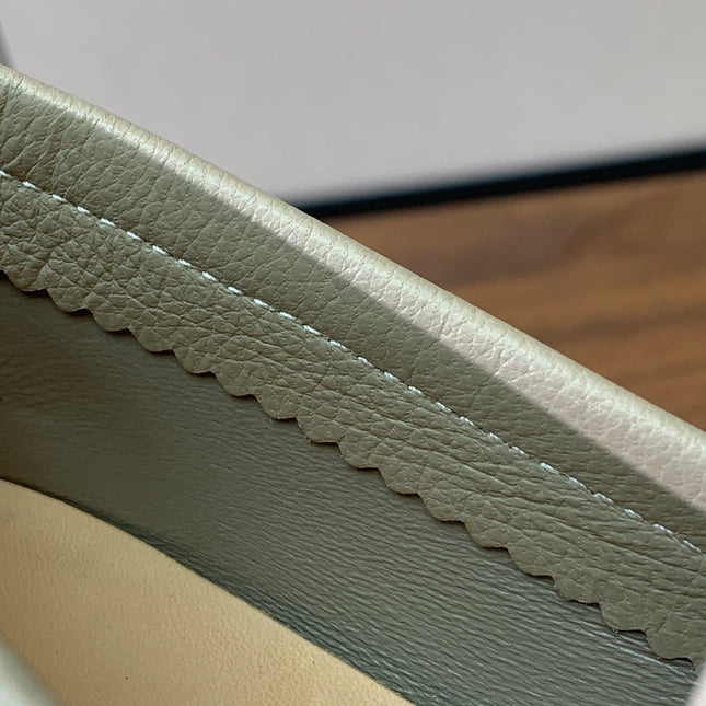 LP LOAFERS 25S IN MOSS GRAY LAMBSKIN WITH SILVER HARDWARE