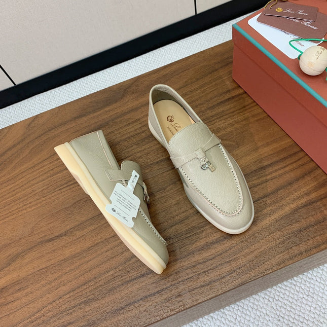 LP LOAFERS 25S IN MOSS GRAY LAMBSKIN WITH SILVER HARDWARE