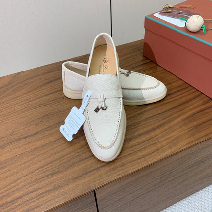 LP LOAFERS 25S IN CREAM WHITE LAMBSKIN WITH SILVER HARDWARE